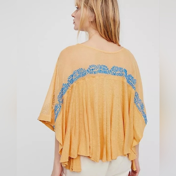 Free People Love Letter Embroidered Peasant Blouse Tangerine - Size: S - Picture 3 of 8